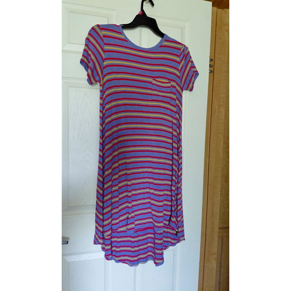 LuLaRoe carly Women's Striped T-Shirt Dress S Short Sleeve Round Neck Pockets